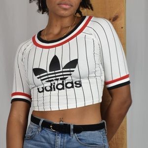 Adidas Med. White Cropped Stripe Baseball T-shirt